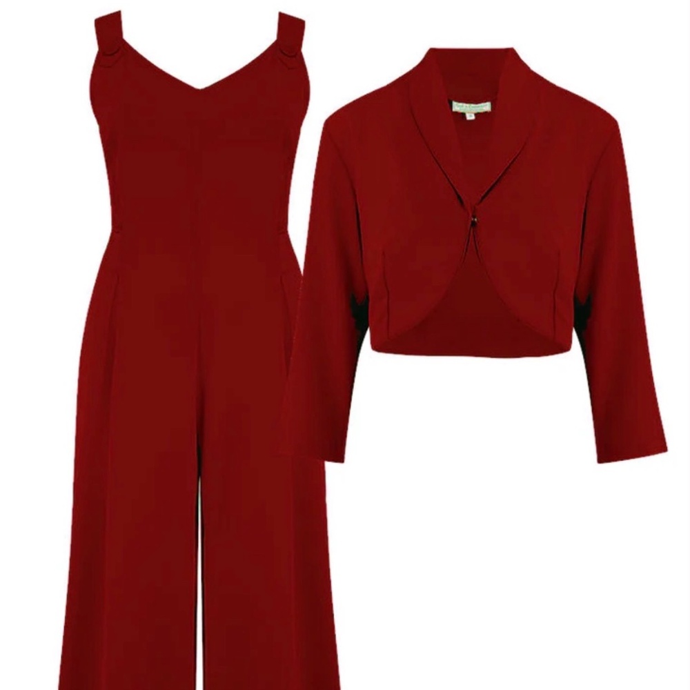 NWT “Lana" Palazzo Jump Suit & Bolero 2pc Set in Wine, Easy To Wear Vintage Styl